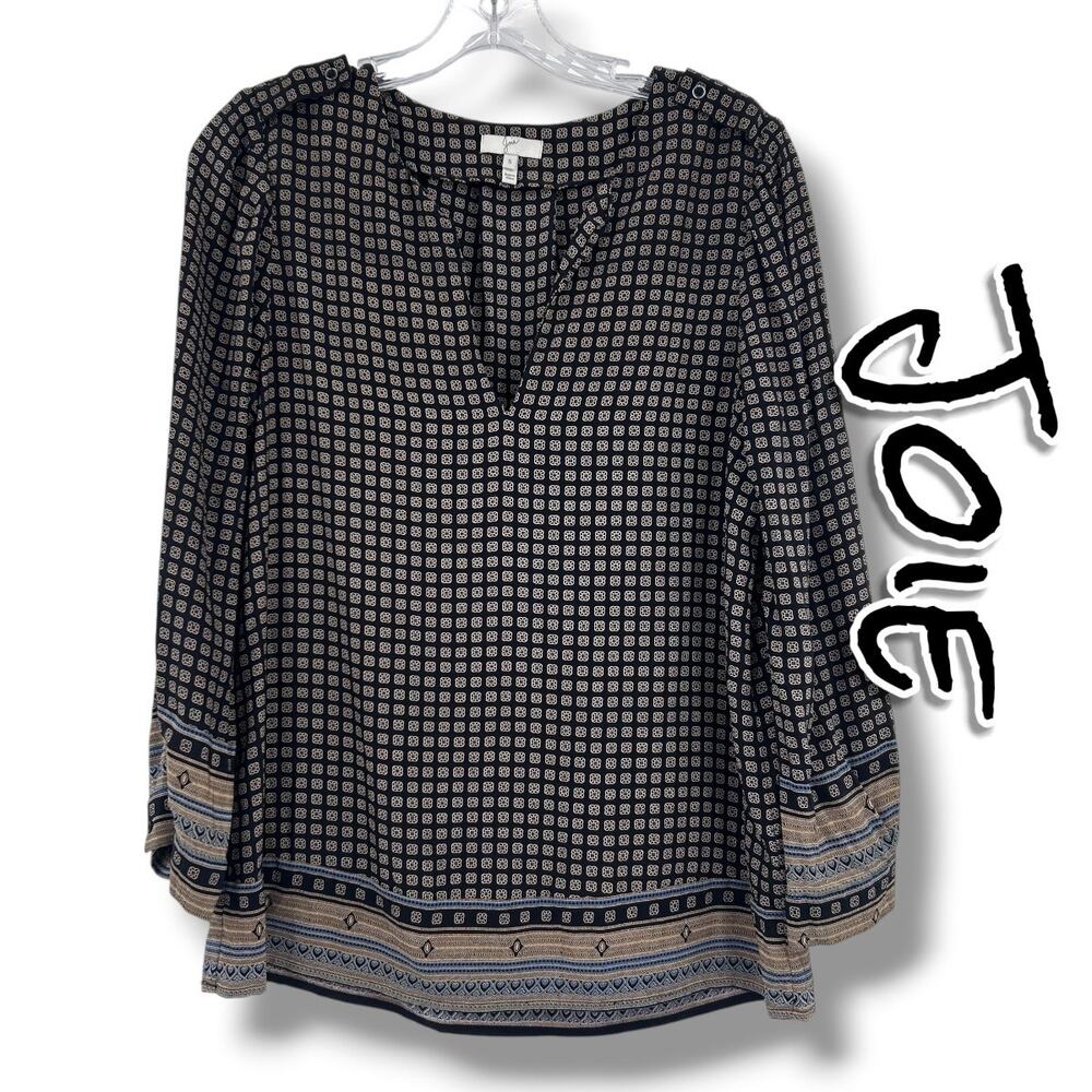 Joie Silk Blouse Small Black Boho Print 3/4 Sleeve Top Luxe Staple Capsule Flowy